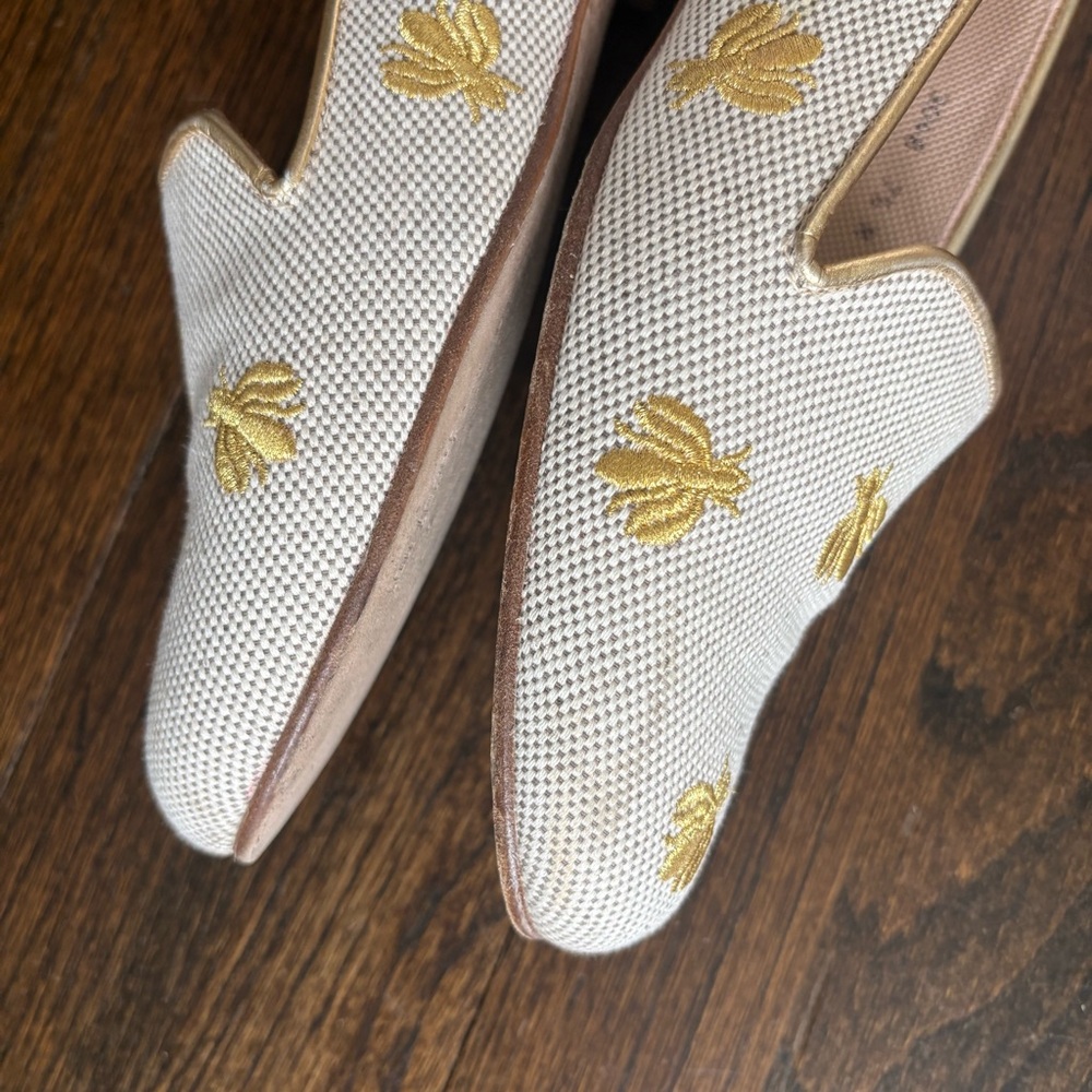 Jon Josef White and Gold Embroidered Bee Loafers - Picture 8 of 9